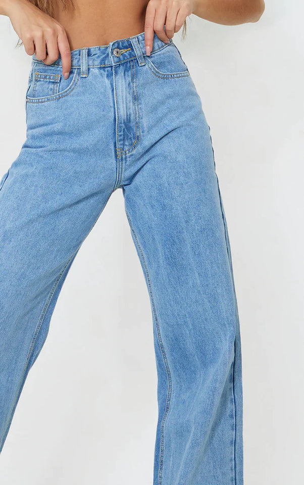 Women’s High Waist Wide Leg Jeans | Sky Denim Baggy Loose Fit Full Length Jeans for Women &amp; Girls | Casual Everyday Wear