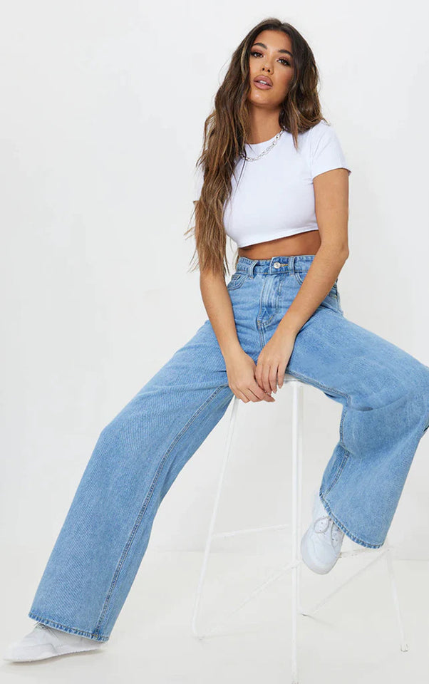 Women’s High Waist Wide Leg Jeans | Sky Denim Baggy Loose Fit Full Length Jeans for Women &amp; Girls | Casual Everyday Wear
